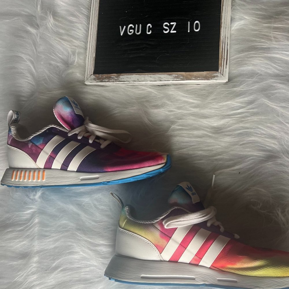Woman's Adidas Multix Tie Dye Trainer (cloud white, blue rush/clear pink) sz 10